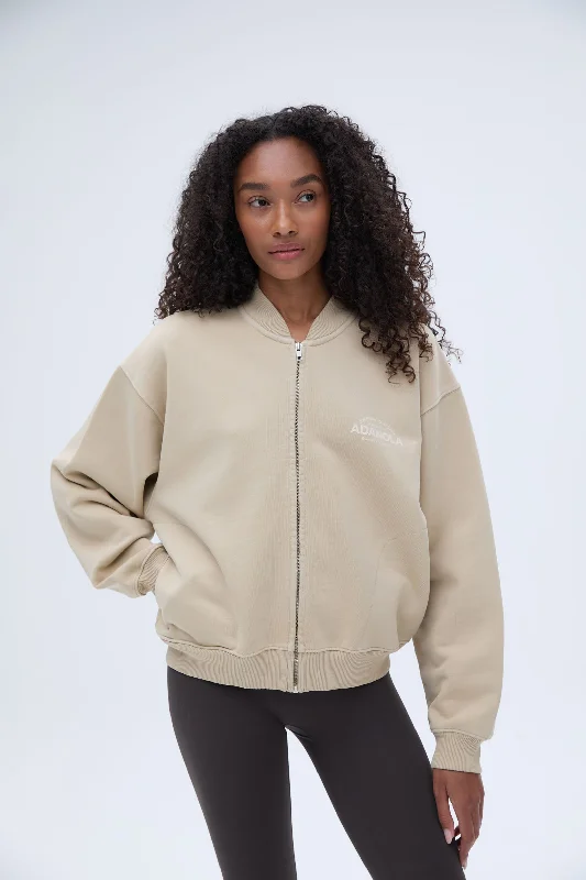 Redefining Women's Fashion Classics Distressed Full Zip Sweatshirt - Sand
