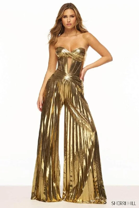 Limited Time Offer Sherri Hill 56404 - Sweetheart Corset Metallic Jumpsuit