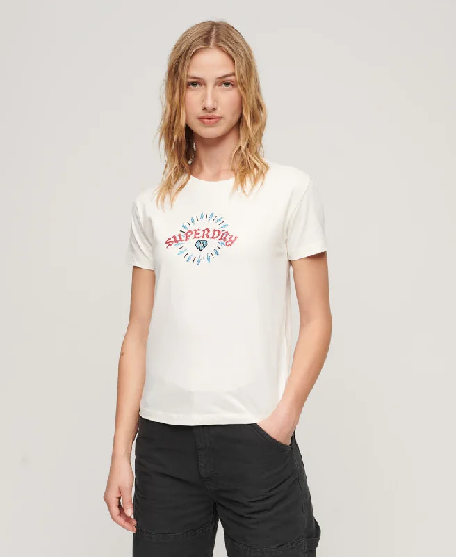 Relaxed Style Tattoo Rhinestone Fitted Tee | Winter White