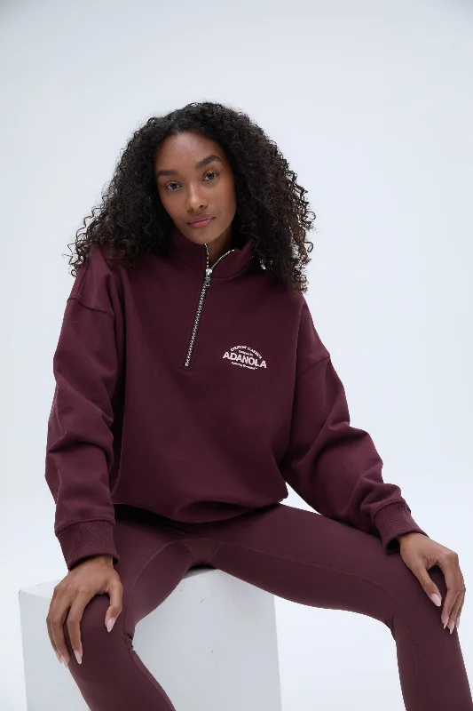 Limited Time Deal Classics Oversized Funnel Neck Zip Sweatshirt - Burgundy