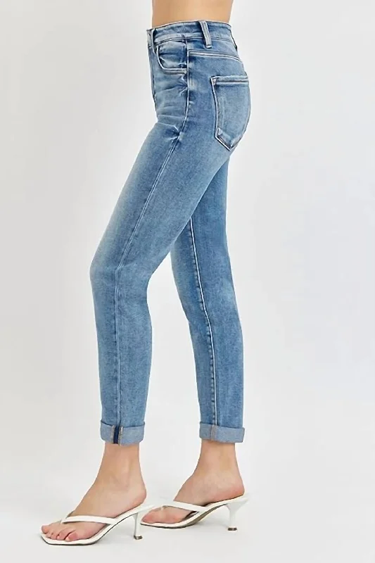 City Fashion Crop Roll-Up Jeans In Medium