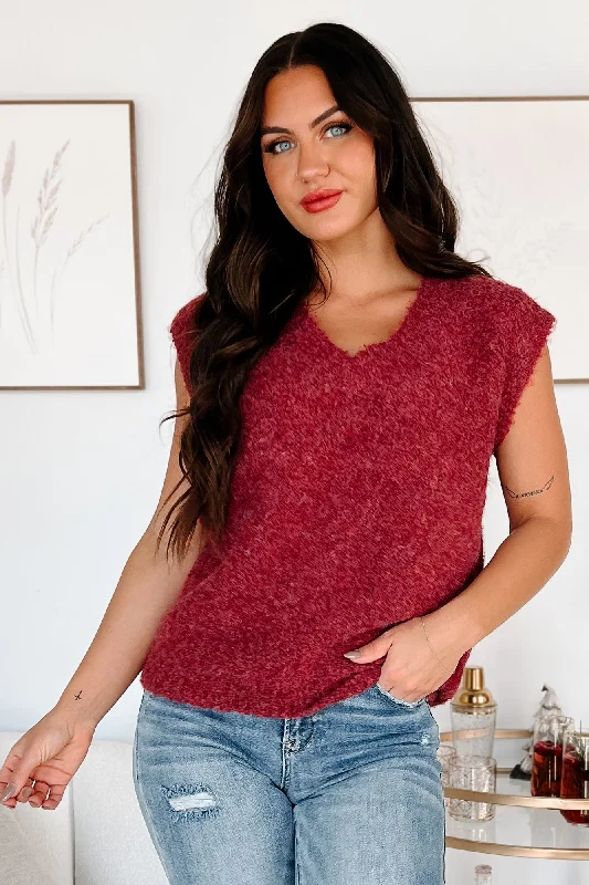 Online Boutiques Affordable Cozy Embrace Sweater Vest (Burgundy)