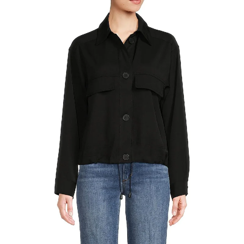 Big Sale Event Womens Solid Faux-Pocket Shirt Jacket