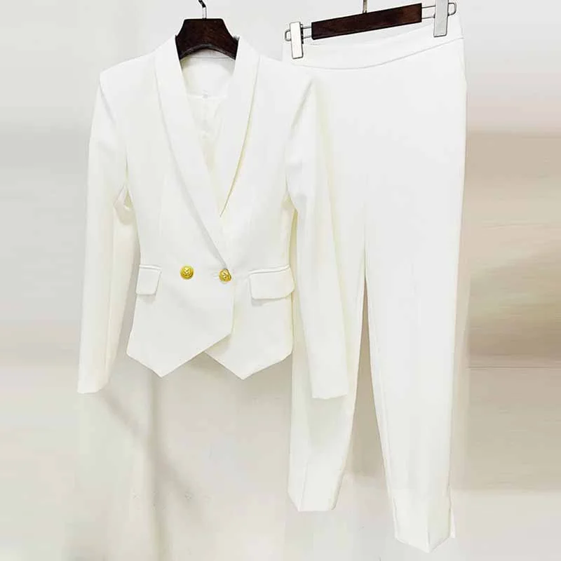 Sophisticated Outfits Womens White Pantsuit Pencil Trousers Suit Two Pieces suit