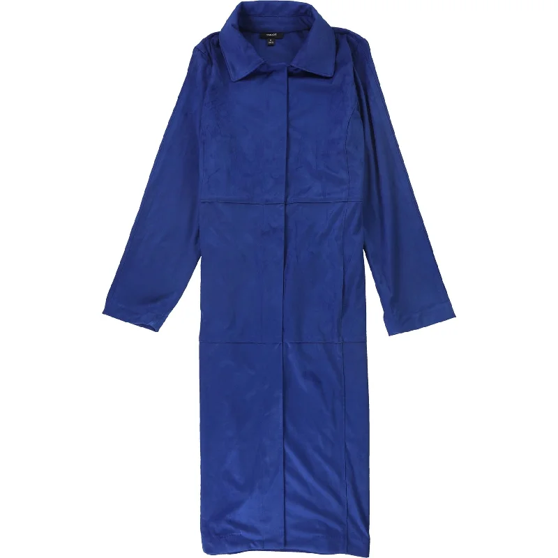 Clothing Brands Alfani Womens Faux-Suede Jacket Maxi Dress, Blue, Medium