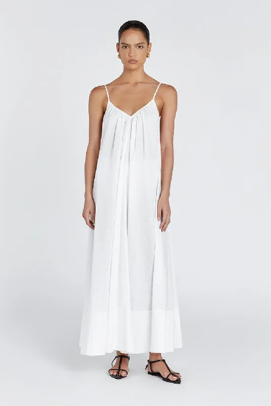 Flash Sales Today CAPRI WHITE LINEN SHEER MAXI DRESS