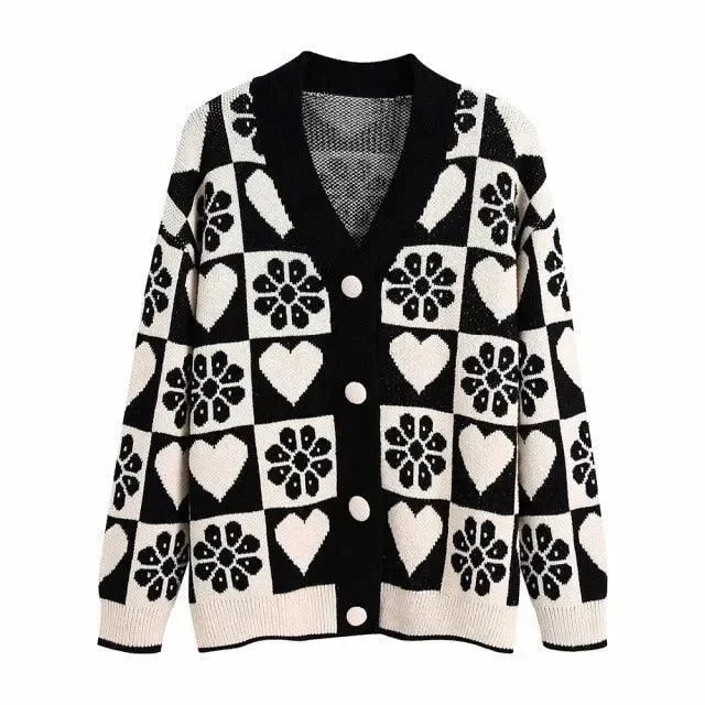 Women's Clothes Jacquard Loose Cardigan Sweaters For Women