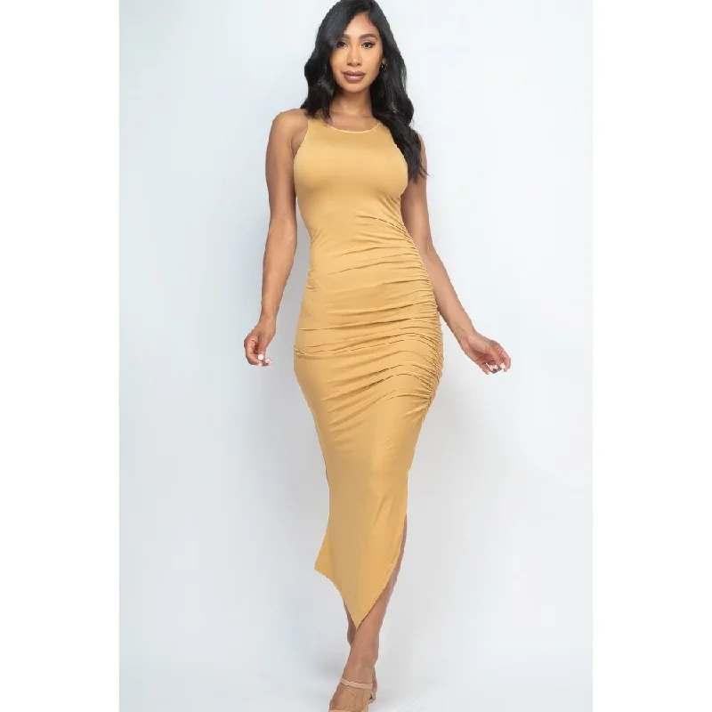 Comfortable Casual Women’s Clothing Sleeveless Ruched Side Split Maxi Dress
