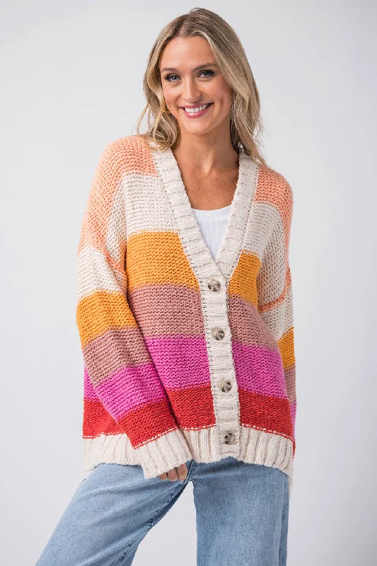 Classic Women’s Clothing Styles By Together Multi Striped Cardigan