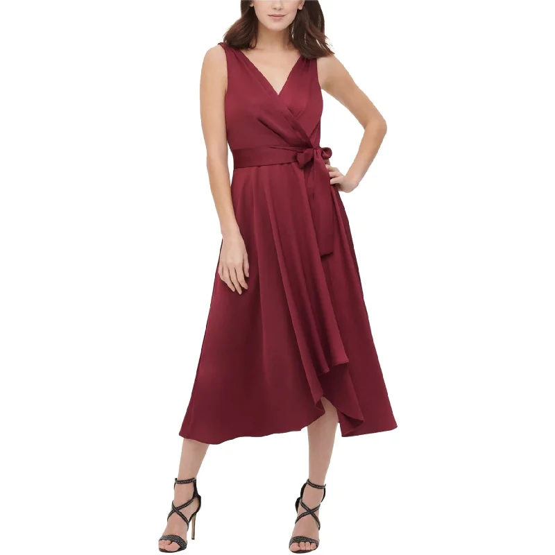 Women’s Evening Wear for Special Occasions DKNY Womens Belted Midi Dress, Red, 2