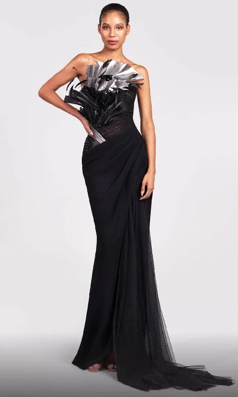 Trendy Street Style MNM Couture G1800 - Strapless Feather Detail Gown