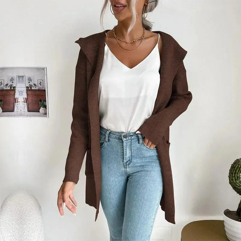 Hot Styles Hooded Knitted  Women Cardigan Sweater