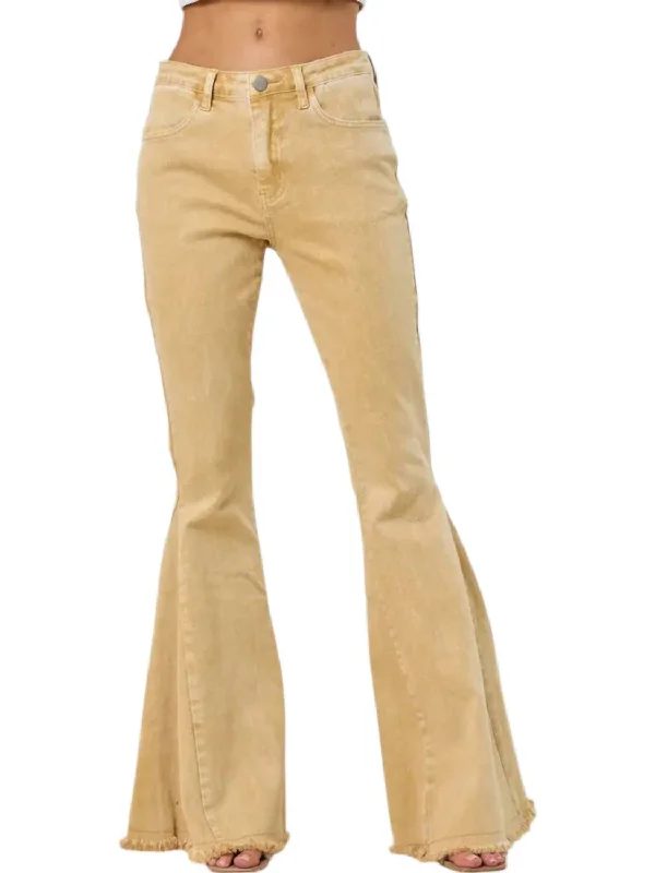 Casual Chic Flared Denim Pants In Sand