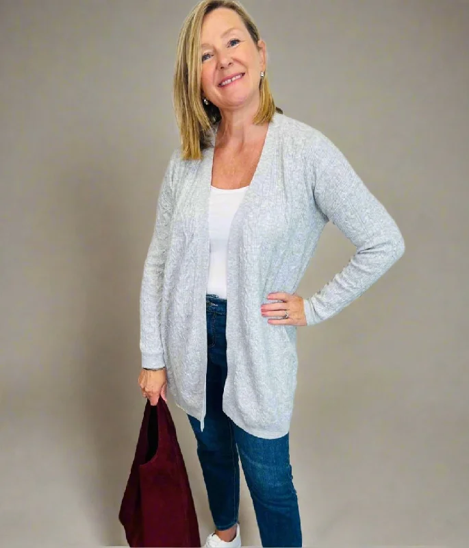 Fashionable Tops for Women Grey Small Cable Open Cardigan