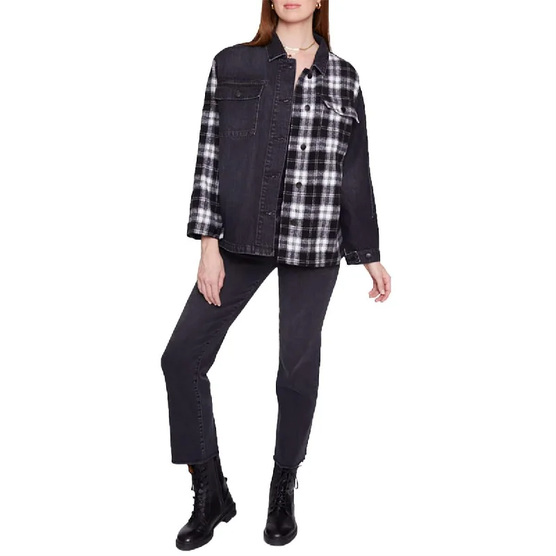 Limited Time Offer Womens Mixed Media Plaid Denim Jacket