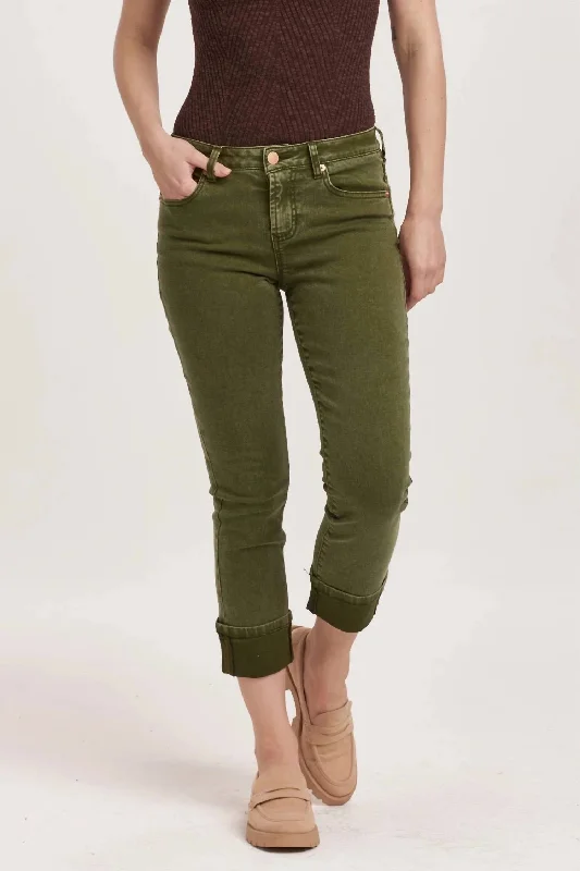 Relaxed Fashion Blaire Cuffed Army Slim Straight Jeans In Green