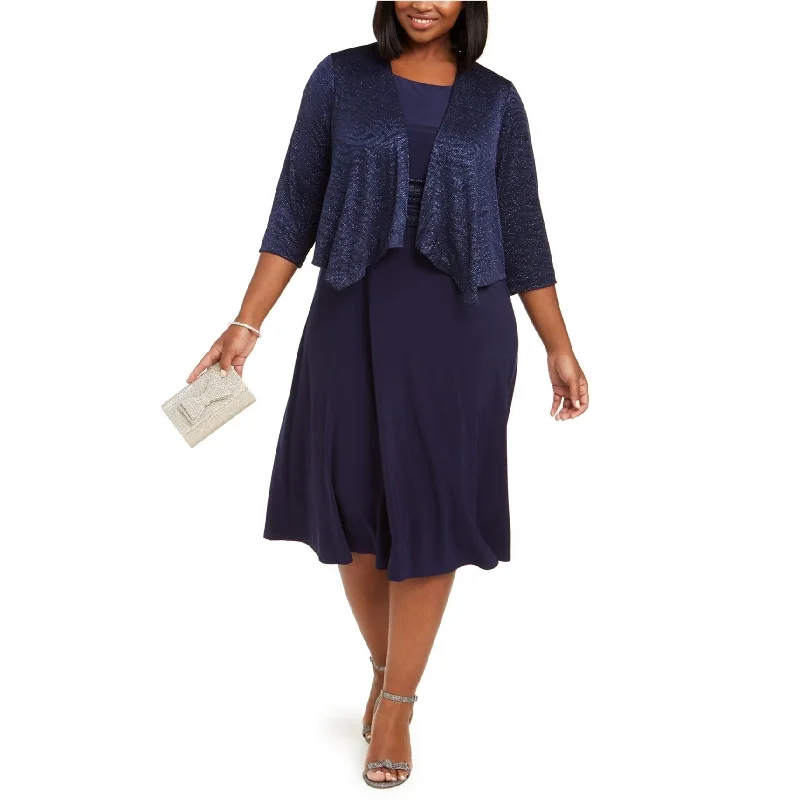 Flash Discount Jessica Howard Womens Ruched Glitter Waist Midi Dress, Blue, 20W