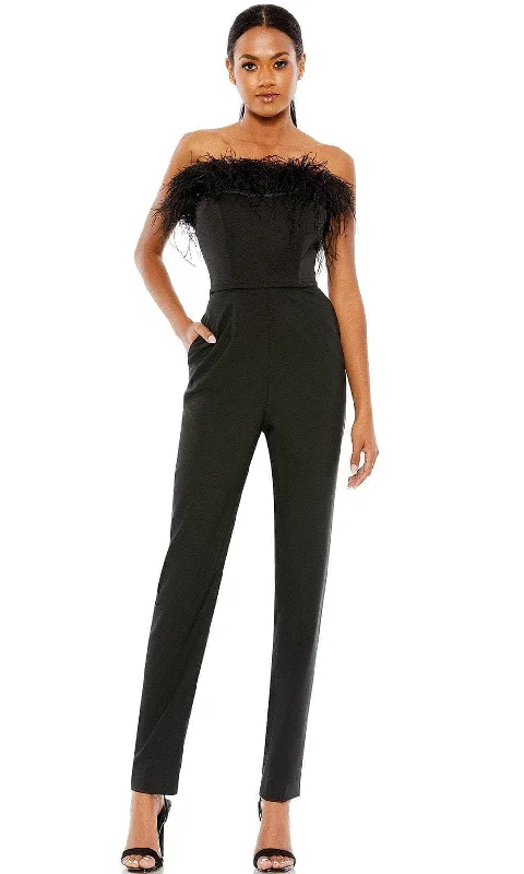 Women's Urban Fashion Ieena Duggal 68146 - Strapless Jumpsuit with Feather Accents