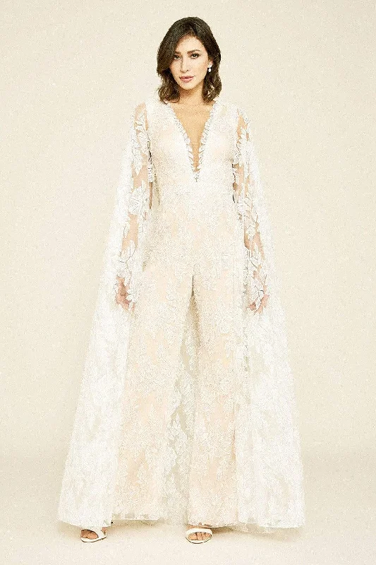 Budget-Friendly Fashion Tadashi Shoji - Slit Cape Sleeve Plunging Neck Jumpsuit