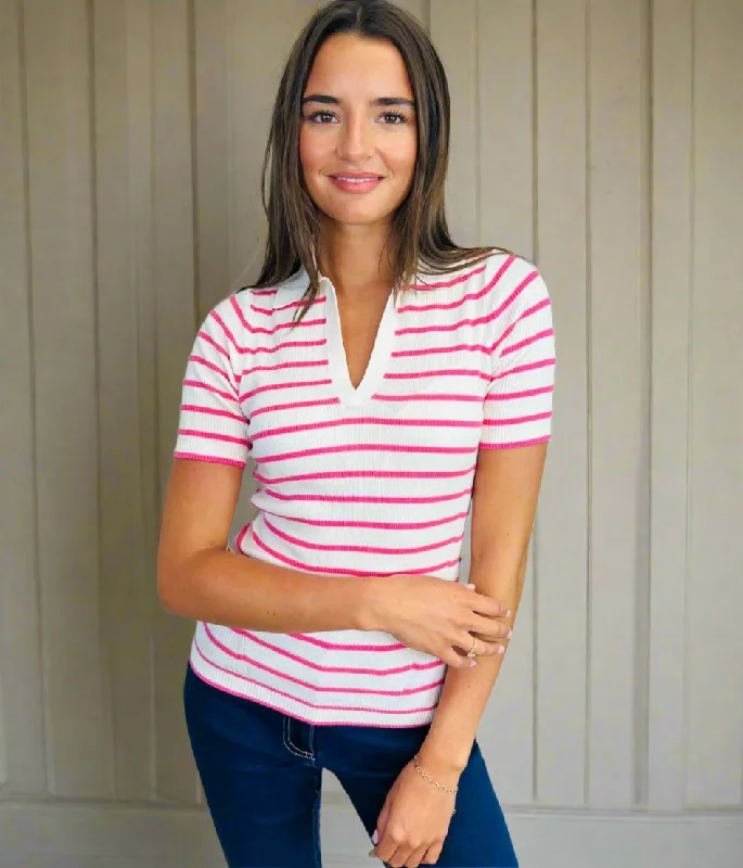 Big Discounts Ivory & Pink Stripe Rib Knit Top