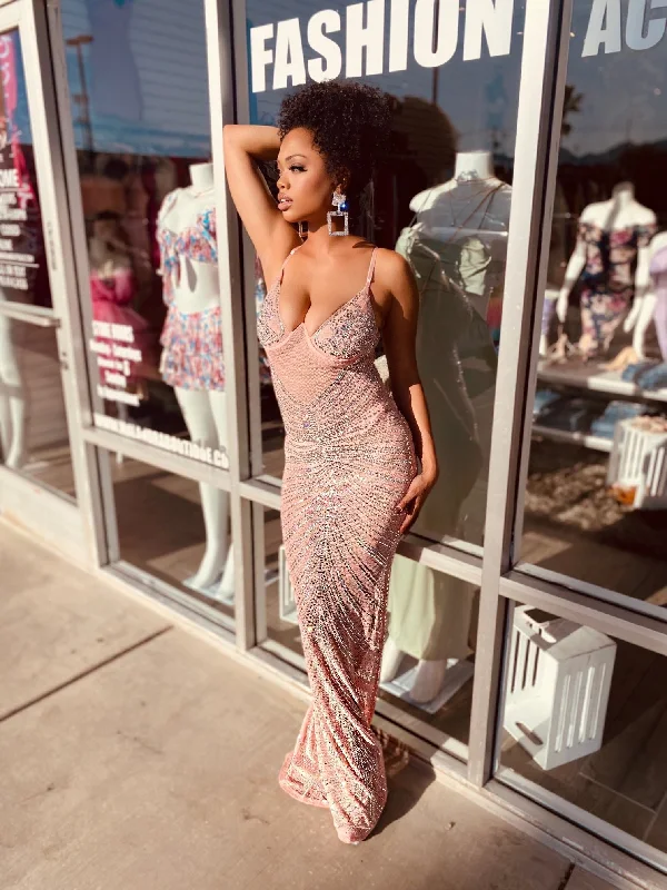 Graceful Fashion WANTED Jeweled Mesh Spaghetti Strap Maxi Dress