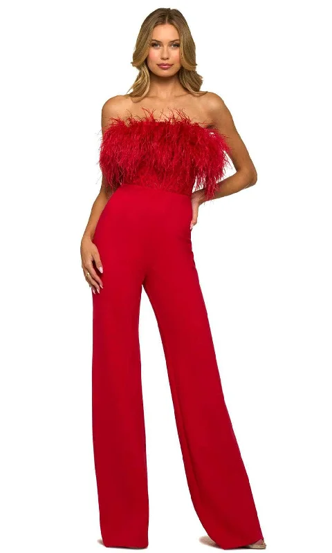 Relaxed Style Sherri Hill 55382 -Corset FeatherJumpsuit