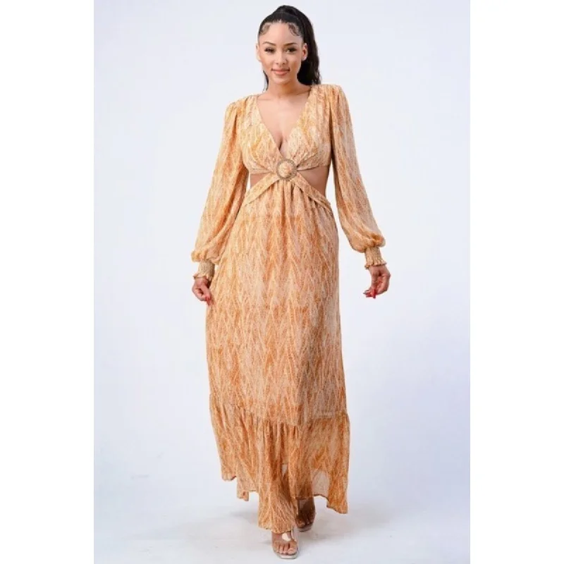 Women’s Fashion Essentials Ruffled Maxi Dress with V-Neck and Self-Belted Side Cut Out Women’s Fashion Essentials Ruffled Maxi Dress with V-Neck and Self-Belted Side Cut Out