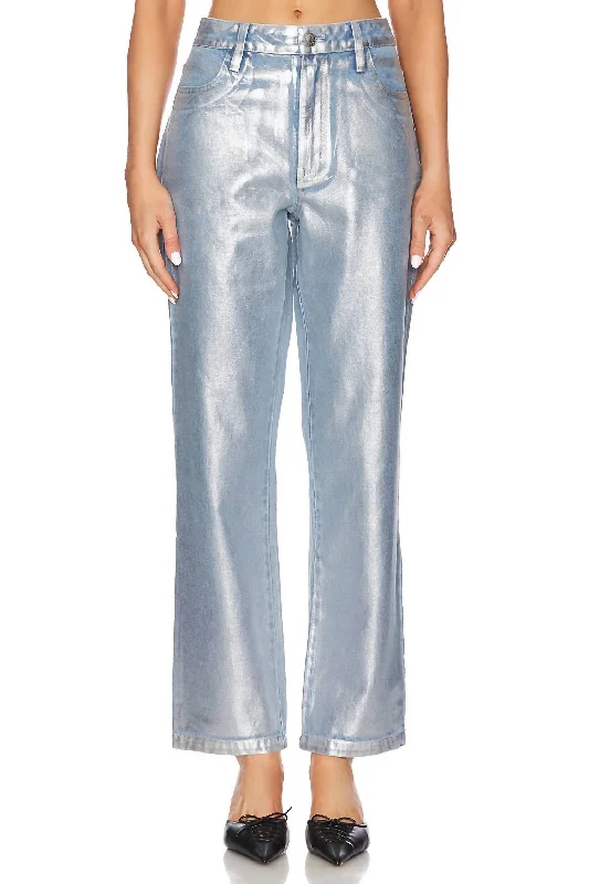 Vibrant Femme Fashion Icon Straight Jean In Silver Coated Denim