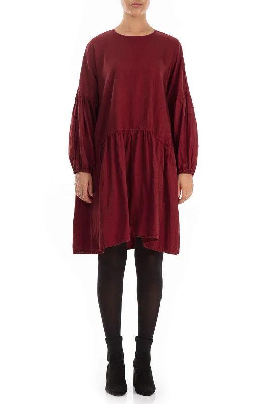 Women’s Outerwear for All Weather Conditions Loose Bordeaux Silk Cotton Midi Dress