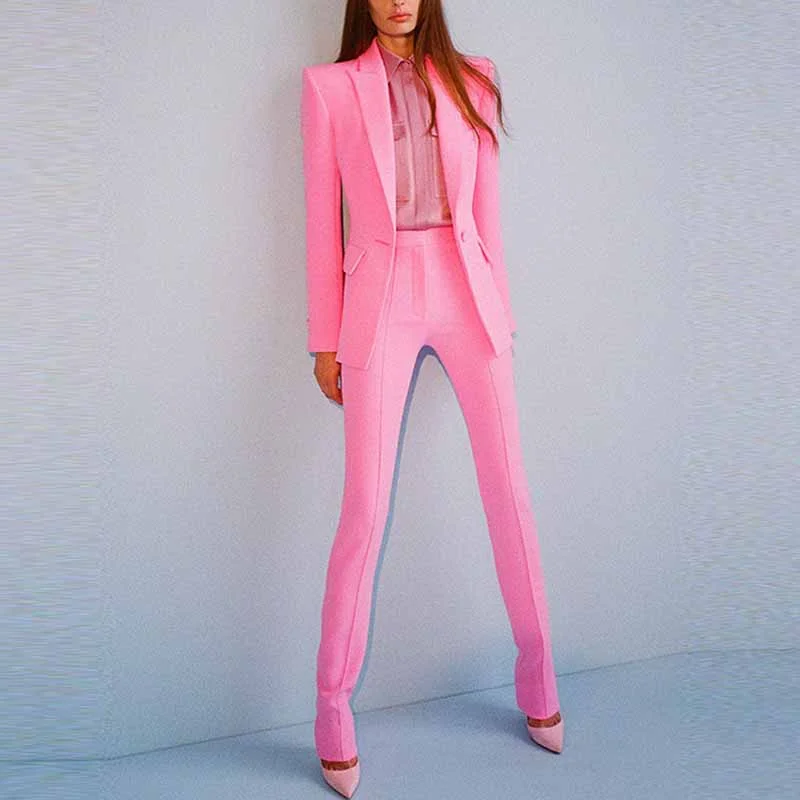 Edgy Fashion Pink Two Piece Set Business Single Buttons Pants Formal Suit
