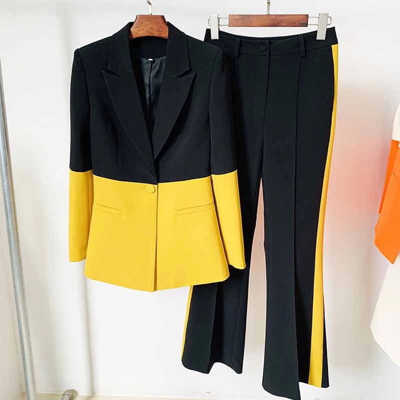 Big Sale Event Women's Black Yellow Two Piece Pantsuit + Flare Bottoms Two Piece Pantsuit Set Big Sale Event Women's Black Yellow Two Piece Pantsuit + Flare Bottoms Two Piece Pantsuit Set