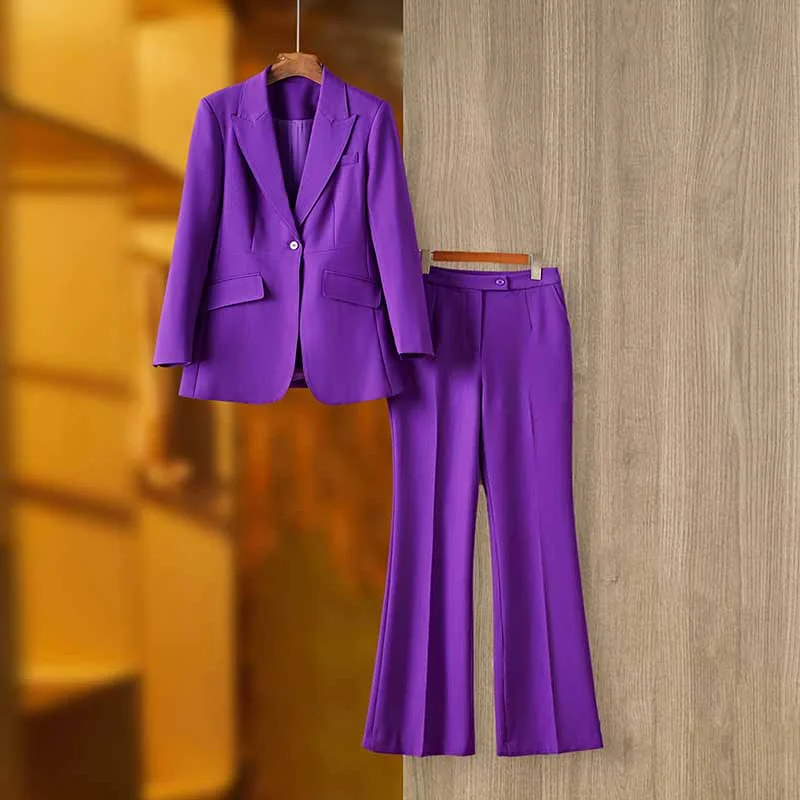 Relaxed Style Women Purple Pantsuit Fitted Blazer + Mid-High Rise Trousers Pantsuit Suit Party Wear Relaxed Style Women Purple Pantsuit Fitted Blazer + Mid-High Rise Trousers Pantsuit Suit Party Wear